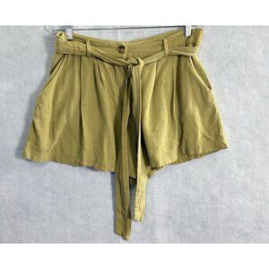 LULUS Women High Waist Belt Pleats Paperbag Shorts Sz XL Olive Green Summer 51-9